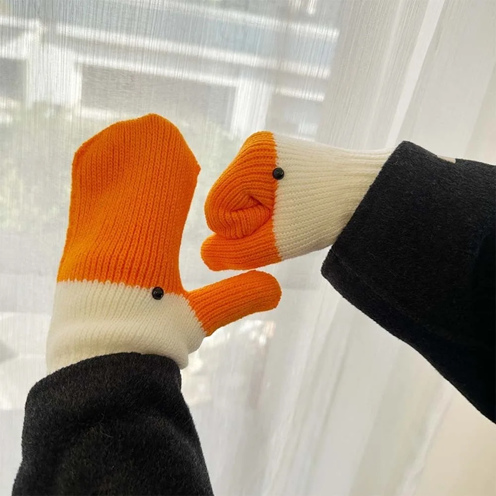 

Cute Orange Cartoon Goose Gloves Windproof Polyester Winter Knitted Gloves Thickened Warmer Anti-cold Mittens Couple