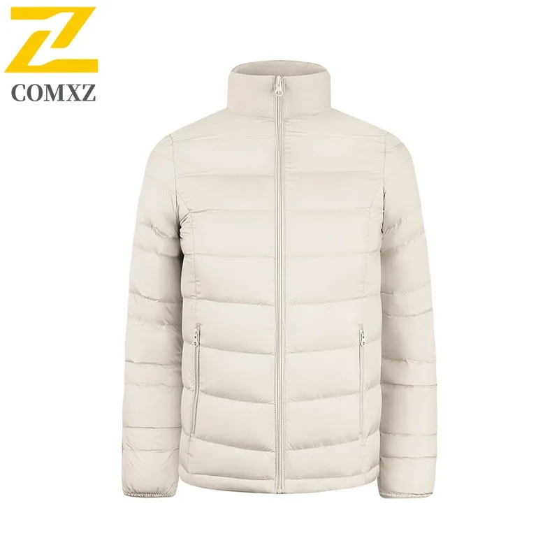 COMXZ Men Down Jacket Fashion Stand Collar Ultra Lightweight Thicken Warm Puffer Coat Solid Color Working Windproof Winter Coat