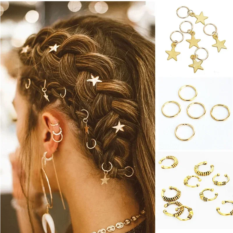 5pcs/set Different Styles Charms Hair Braid Dread Dreadlock Beads Clips Cuffs Rings Jewelry Dreadlock Clasps Accessories