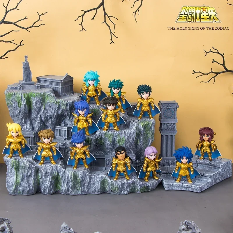 

Gold Saint Seiya Zodiac Platform Palace Figure Model Ornaments In Stock Mythological Scene Display Stand Collect Decorative Gift