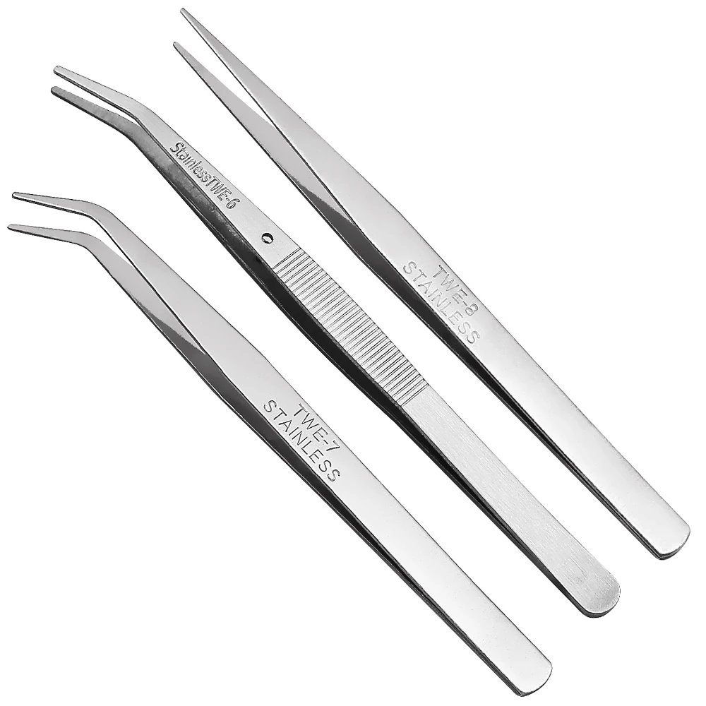 Stainless Steel Silver Tweezers With Curved Serrated Tip Multipurpose Tweezers For DIY Craft Sewing Accessories Tool