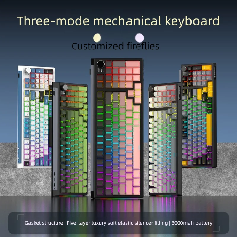 

Wireless Bluetooth Triple Mode Mechanical Keyboard 98 Keys Side Engraved Keycaps Customized Hot Swap Gaming Mechanical Keyboards