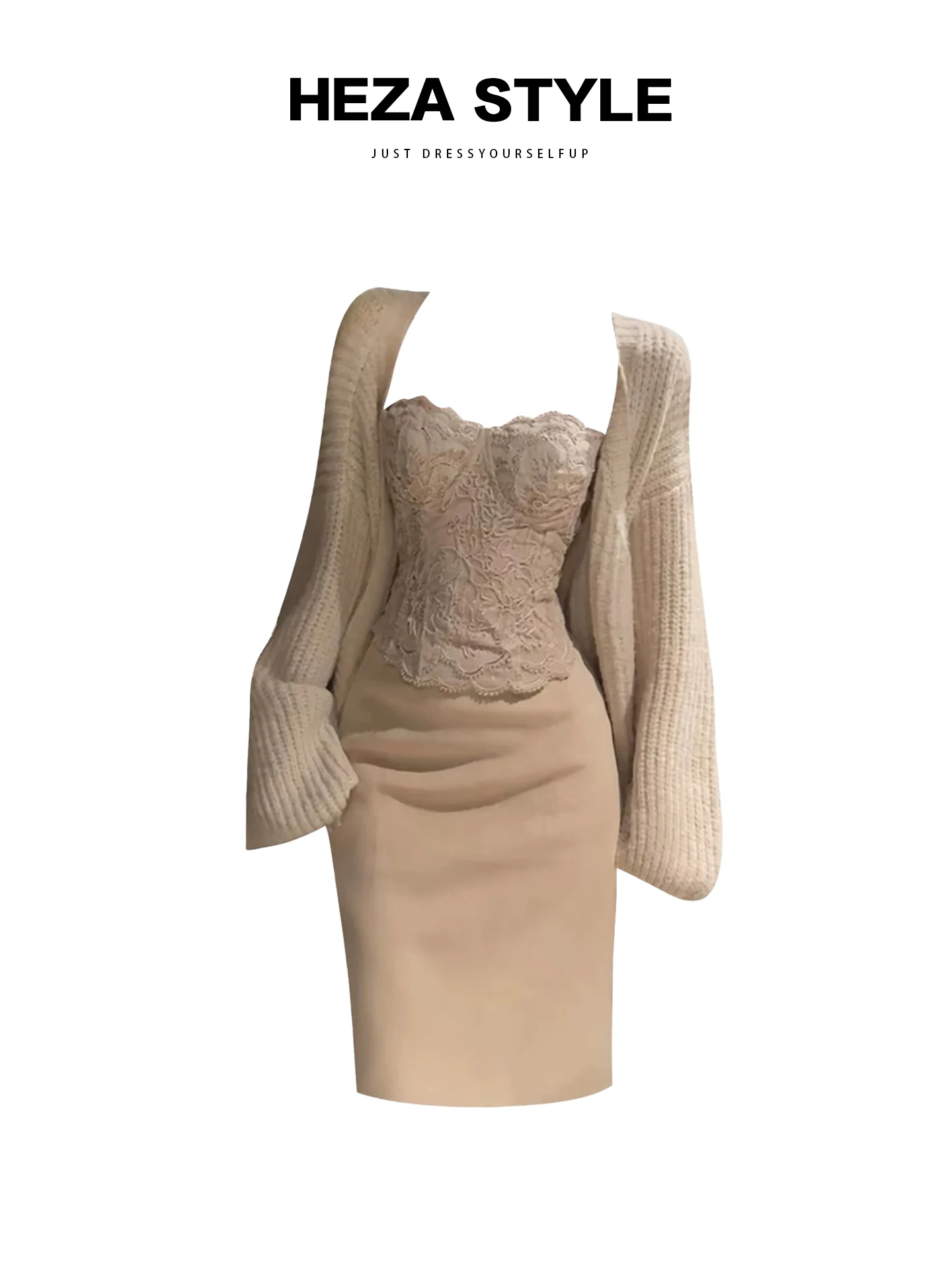 

HEZA Knitted Heavy Work Off-oulder Sweater And Skirt Set Women's plus Size Autumn Winter Faion Casual Comfortable Sle