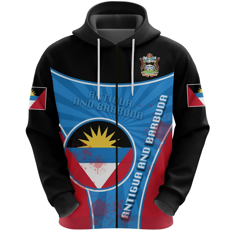 

Antigua And Barbuda Flag Map 3D Printed Zip Up Hoodies For Men Clothing Casual Male Tracksuit Fashion Zipper Hoodie Women Tops