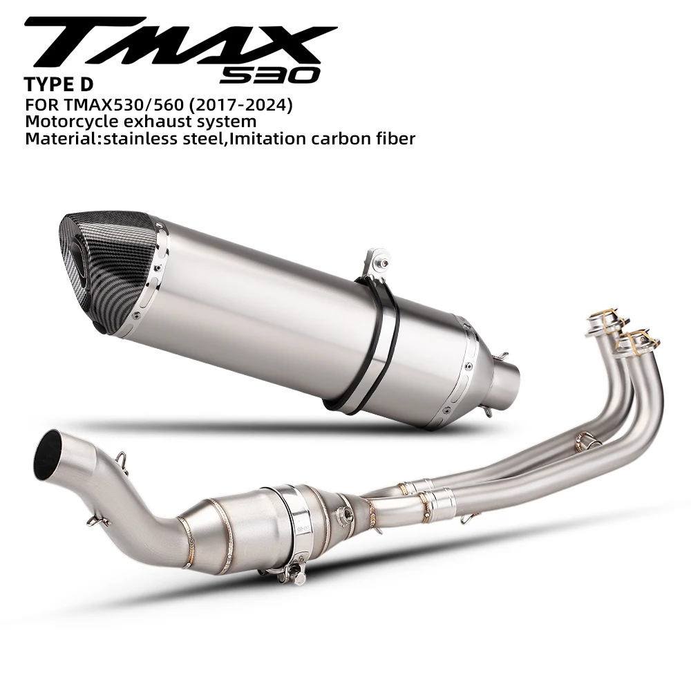 For TMAX530 TMAX560 2017-2024 Motorcycle Escape Stainless Steel Header With Resonator 570 Big Hex Tail Muffler Set