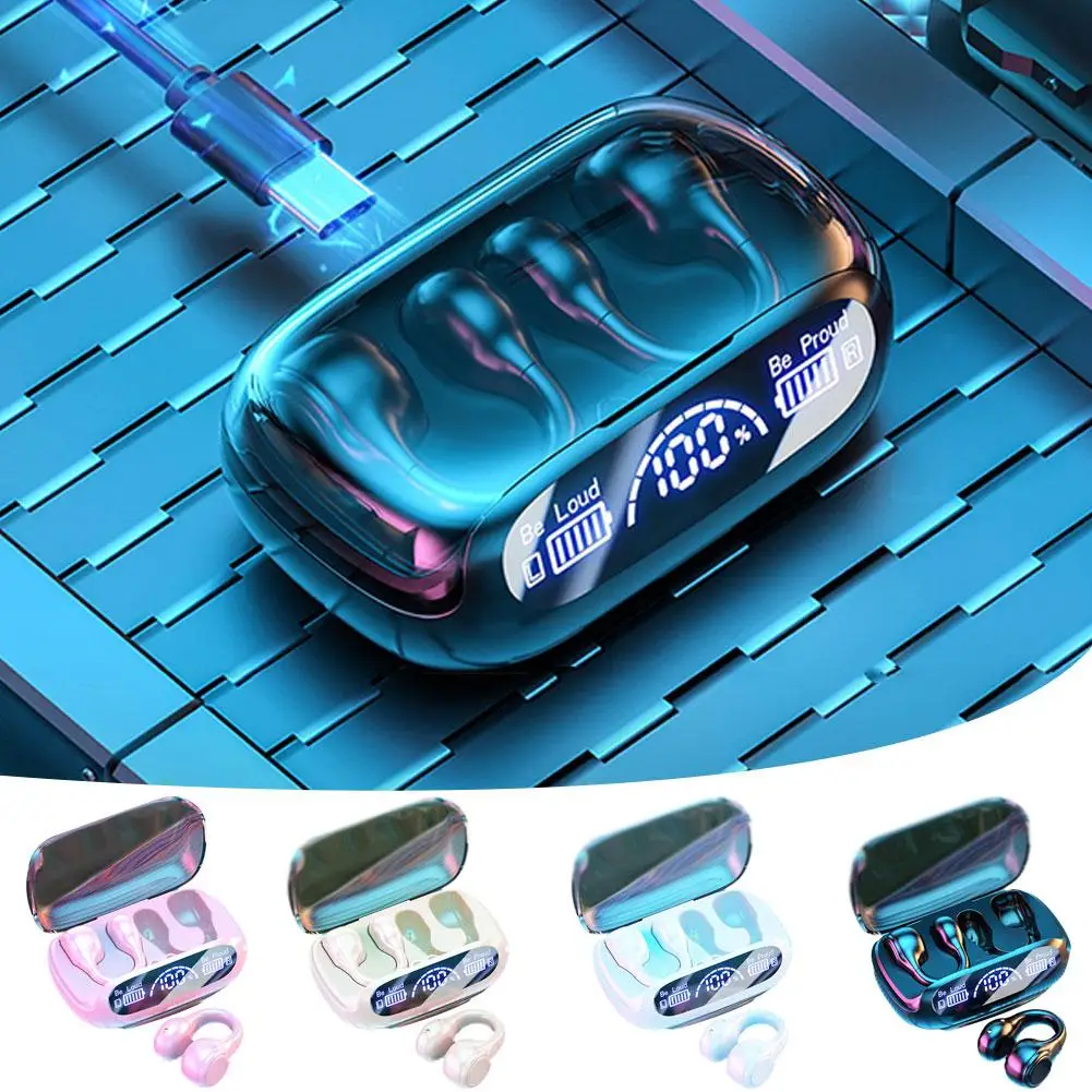 Non-in-ear Bluetooth Headset Wireless Digital Display Standby Long 5.3 Clip Ear Type Noise Reduction Bluetooth-compatible V7N0