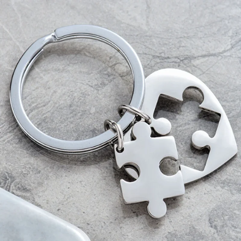 1pcs New Stainless Steel Love Jigsaw Key Ring with Lettering for Valentine's Day Gift Bag Pendant