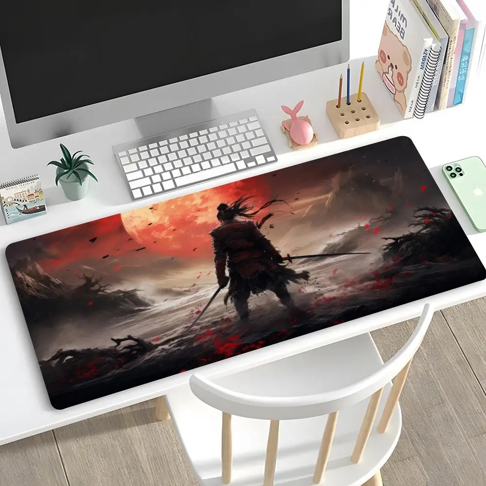 M-Moon S-Samurai Mouse Pad Desk Mouse Pad Cute HD Desk Pad Extended Gaming Keyboard Mats Large XXL Gamer Mousepad 90x40