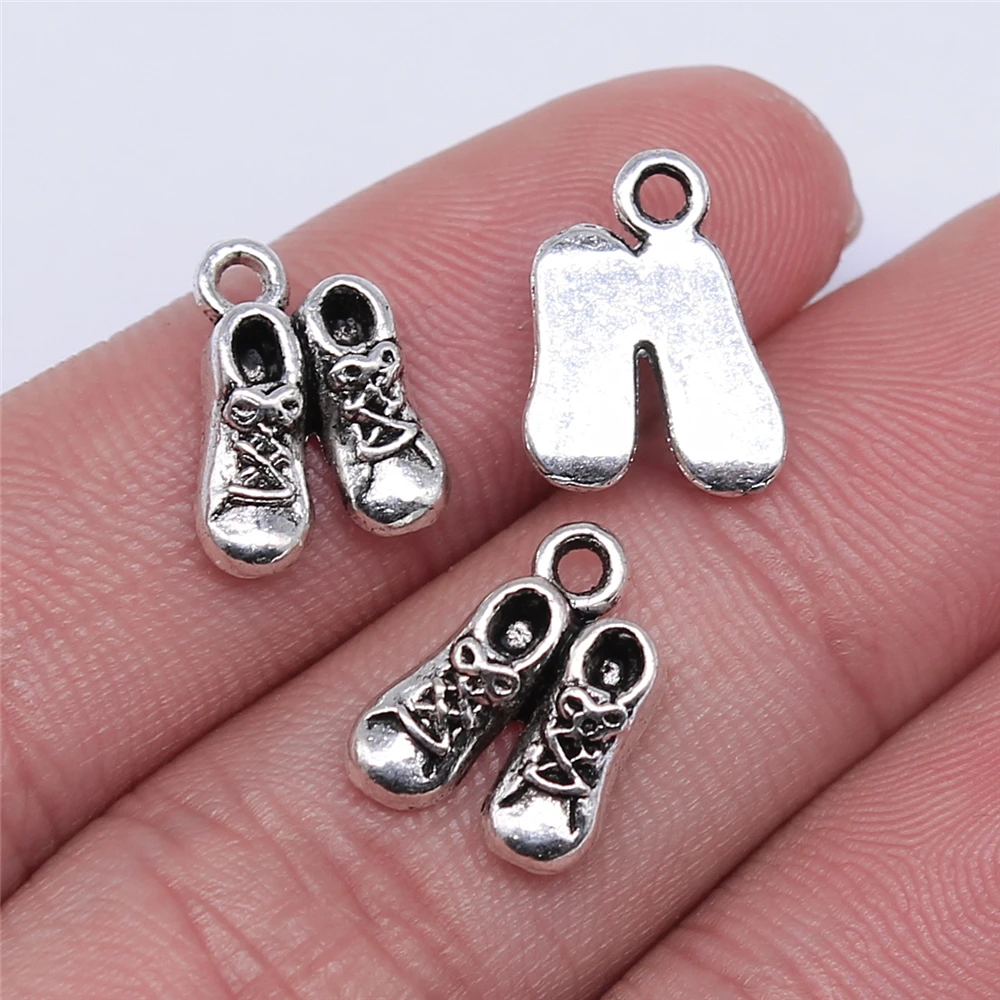 WYSIWYG 10 Uds. De pendientes con zapatos de bebé de Color plata antigua de 14x10mm pendientes con zapatos de bebé con dije de zapatos de bebé para la fabricación de joyas