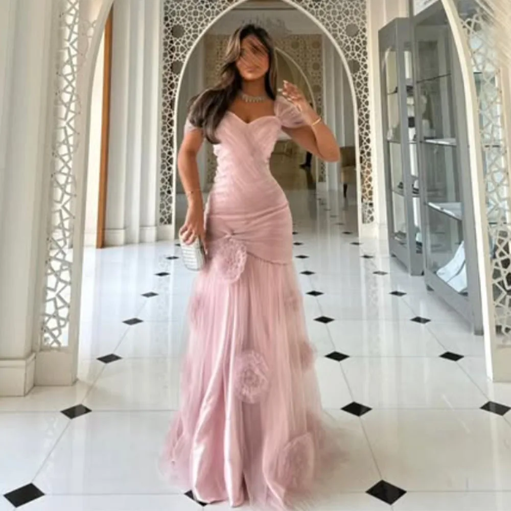 

Высокое качество по индивидуальному заказу милая длиной до пола без рукавов розовый тюль с цветами плиссированный халат Pour Mariage Invité платье для женщин