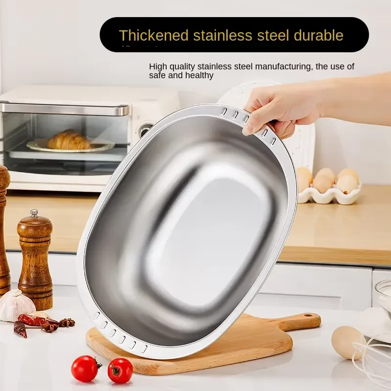 Modern Sustainable Stackable Stainless Steel Food Colander Rectangular Drain Basket with Cover for Kitchen Freshness Storage