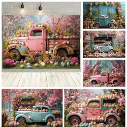 Spring Pink Truck Easter Egg Girl Boy Kid Adult Birthday Family Party Backdrop Custom Photography Poster Decor Studio Background