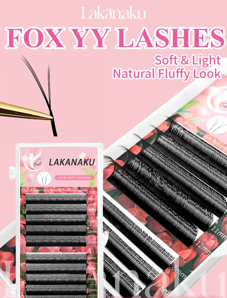 

LAKANAKU YY Fox Eyelash Extension Cilios Fox Y Shaped Premade False Lashes Faux Mink Brazilian Eyelashes Elongated your eyes