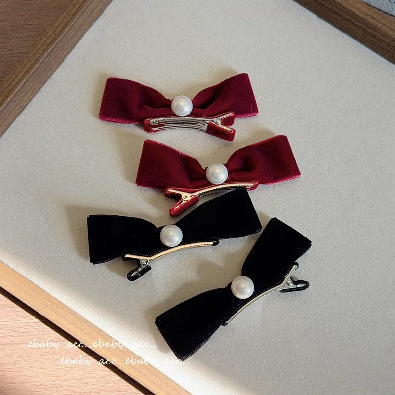Hair Clips Skin Friendly Velvet 3D Rabbit Ear Princess Pearl Bow Matching Clips Sweet Girls Daily New Year   Styling Ornaments