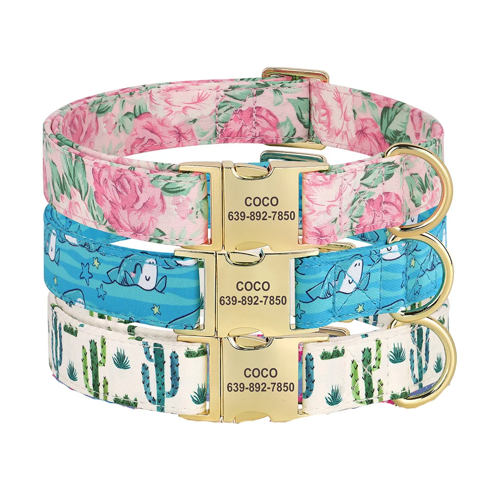 Flower Dog Collar Personalized Dogs ID Collars Nylon Printed Pet Buckle Collar Adjustable for Small Medium Large Dogs S M L