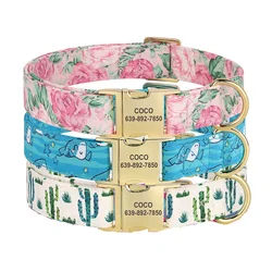 Flower Dog Collar Personalized Dogs ID Collars Nylon Printed Pet Buckle Collar Adjustable for Small Medium Large Dogs S M L