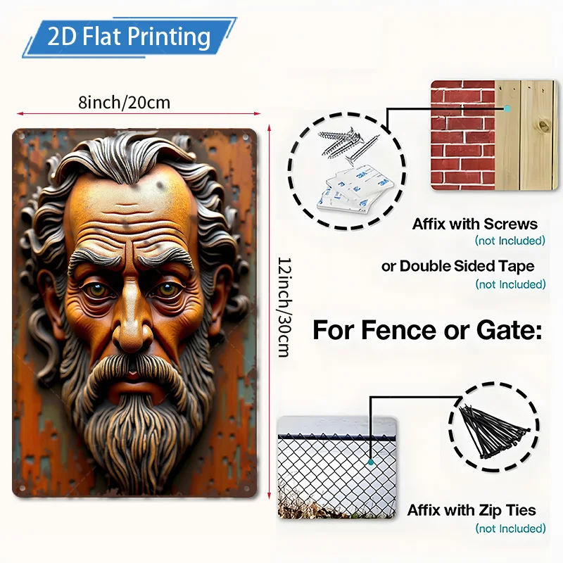 1 ชิ้น 8x12 นิ้วป้ายโลหะสไตล์วินเทจผู้ชายเคราโลหะศิลปะบนกำแพงสำหรับตกแต่งบ้านชนบท