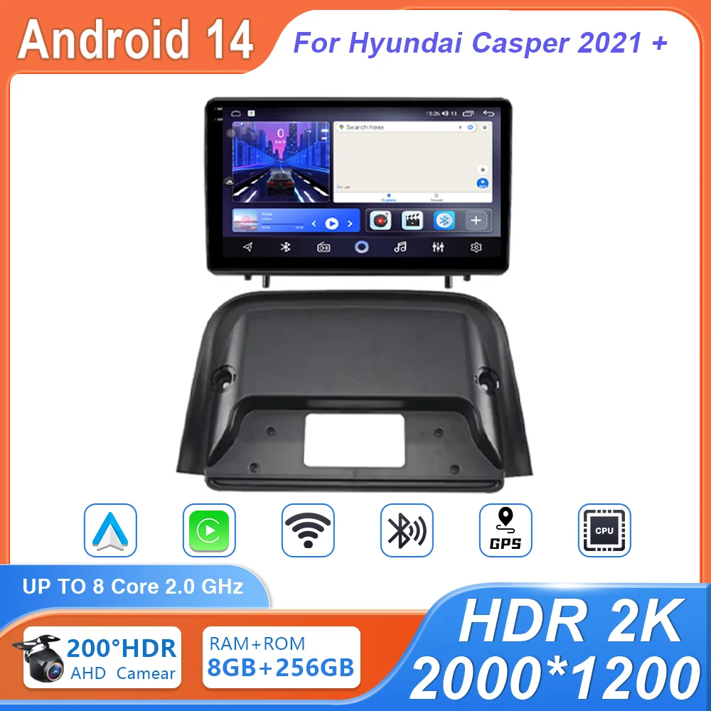 For Hyundai Casper 2021 + Car Radio Carplay Navigation GPS Stereo Android Auto Screen Bluetooth Multimedia Player Wifi No 2din