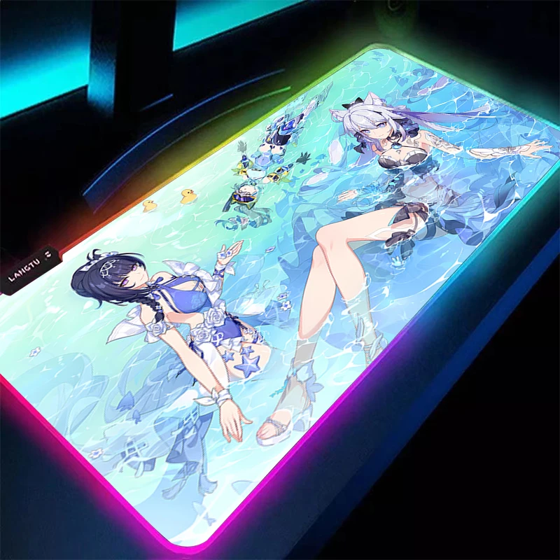 Alfombrilla de ratón para juegos Dywan, alfombrilla para teclado de jugador LED, alfombrilla de escritorio de Chica de Anime, alfombra de mesa RGB para ordenador portátil Honkai Impact 3