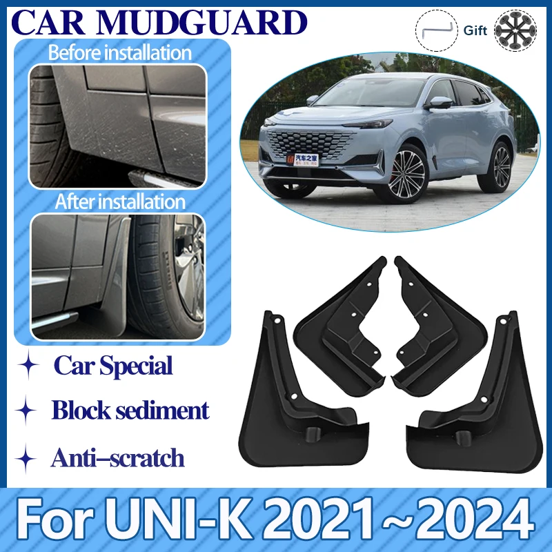 

For Changan UNI K 2024 Accessories 2020~2022 2023 UNI-K UNIK Car Mudflaps Fender Front Rear Mud Guard Flap Anti-splash MudGuard