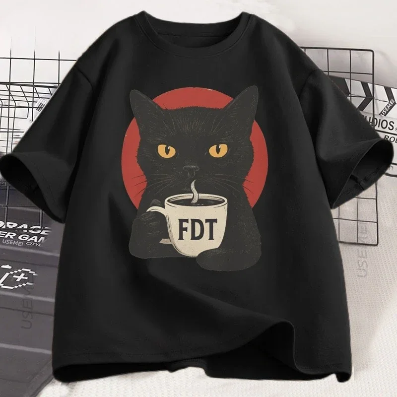Fdt - camiseta de gato negro femenino camiseta de manga corta camiseta de manga corta scotte camiseta de manga corta #2