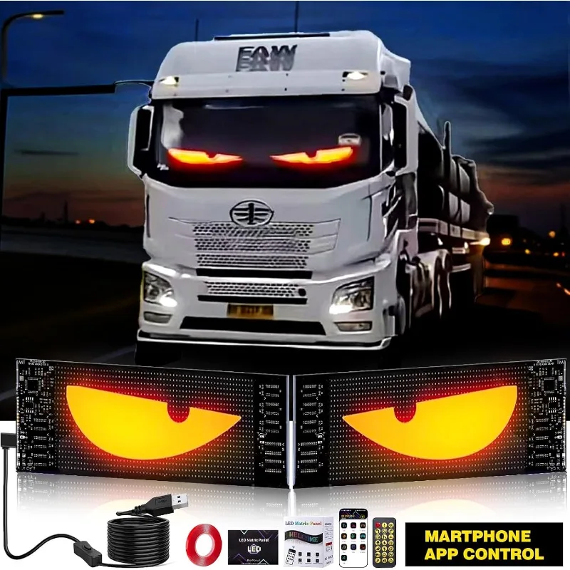 Devil Eyes Light 23.23X4.72in Dynamic Eye Lights Programmable LED Display Flexible DIY Dynamic Text Music Sync Timer for Cars