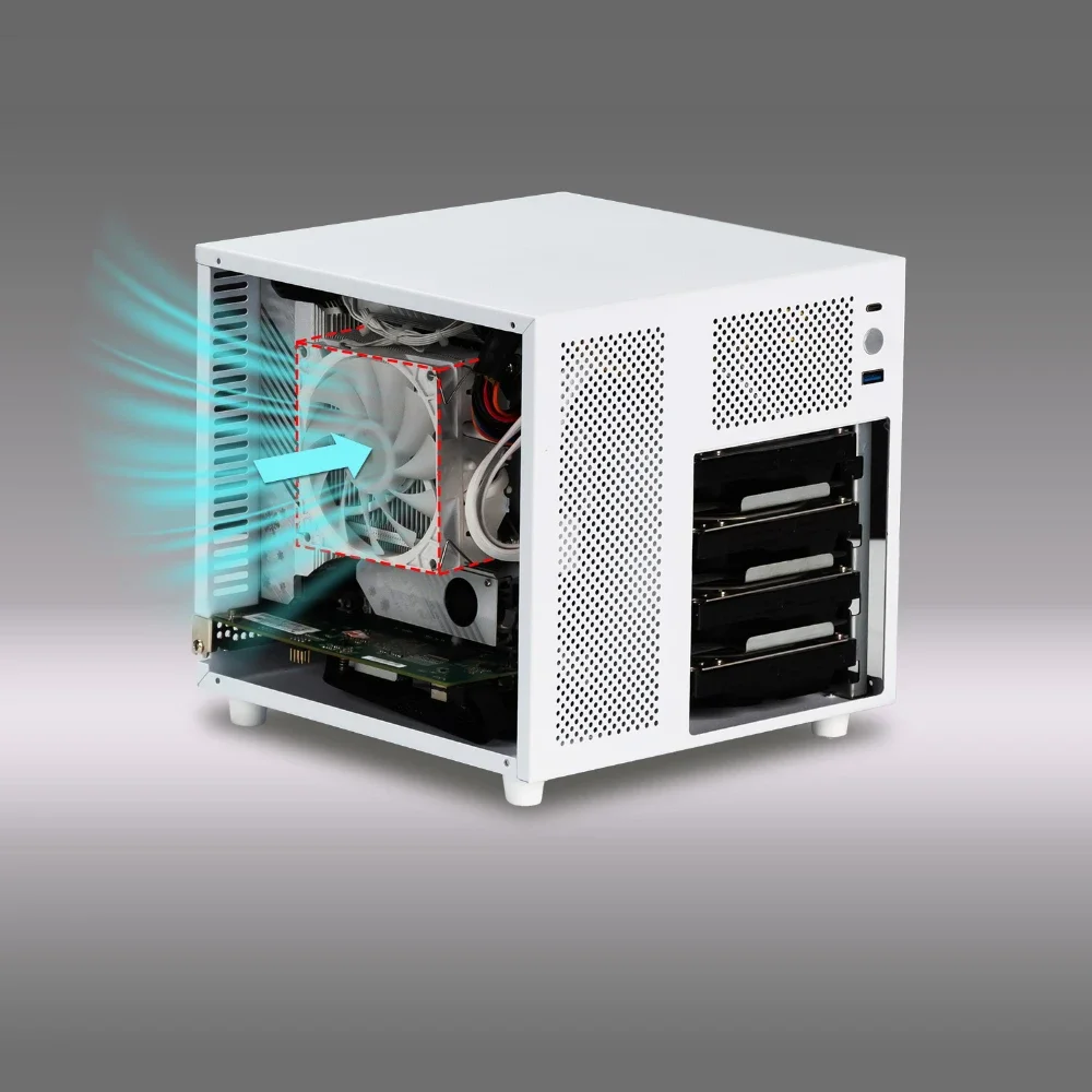 Ursa Minor 4-bay NAS Chassis SFX Power Supply ITX เมนบอร์ด,ขนาดกะทัดรัดพิเศษ 9.9L, ฮีทซิงค์ 70 มม.
