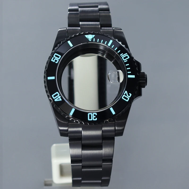 

Black 40mm Watch Case Brushed Strap Sapphire For NH35 NH36/34 8215 2824 Mechanical Automatic Movement C3 SUB Ceramic Bezel Inlay