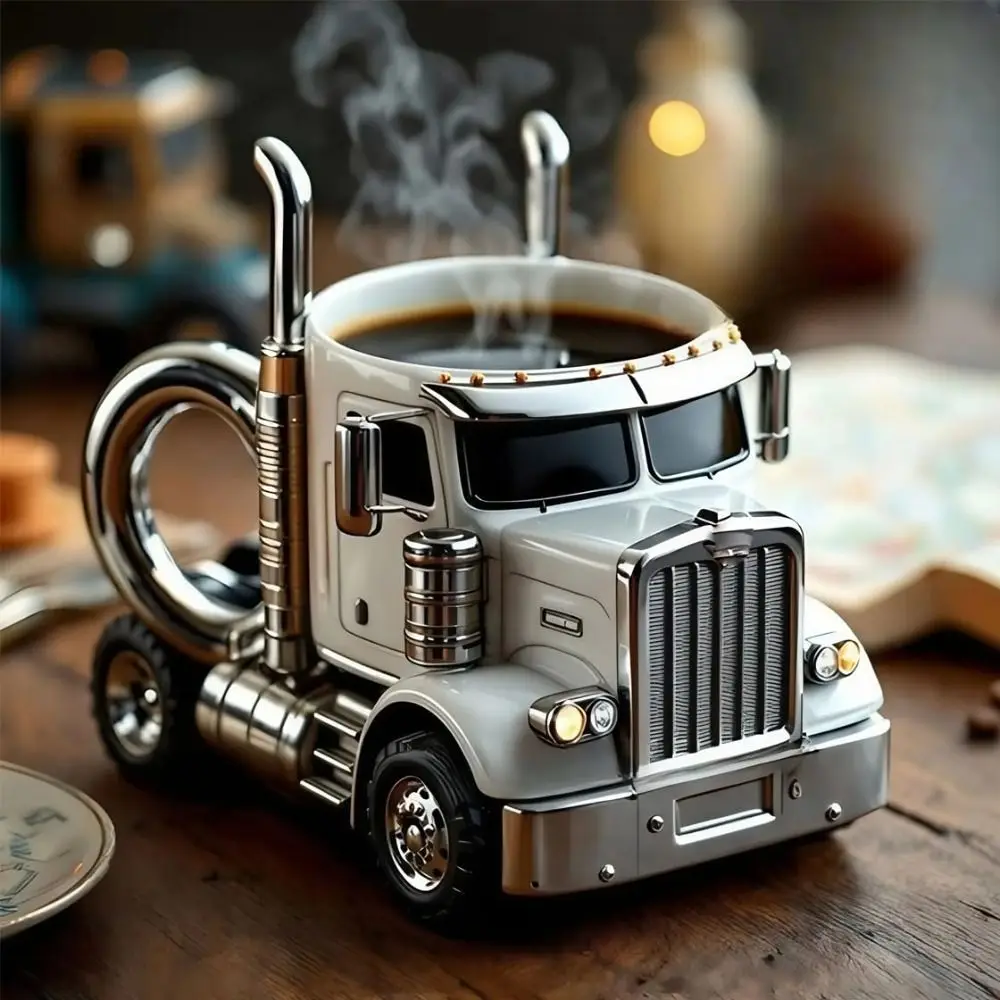 Durable Truck Coffee Mug Semi Truck Handcrafted Coffee Cup Semi-trailer Shaped 11 Ounces Semi-Truck Coffee Mugs For Men