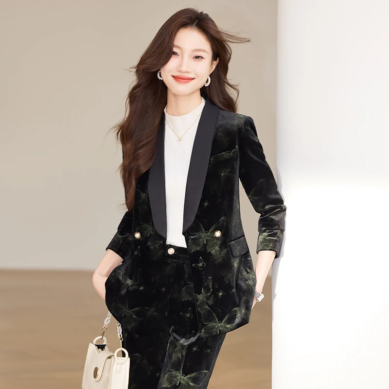 

High Quality Fabric Women Business Formal Pantsuits Professional Blazers Autumn Winter Career Interview Trousers Sets Outfits