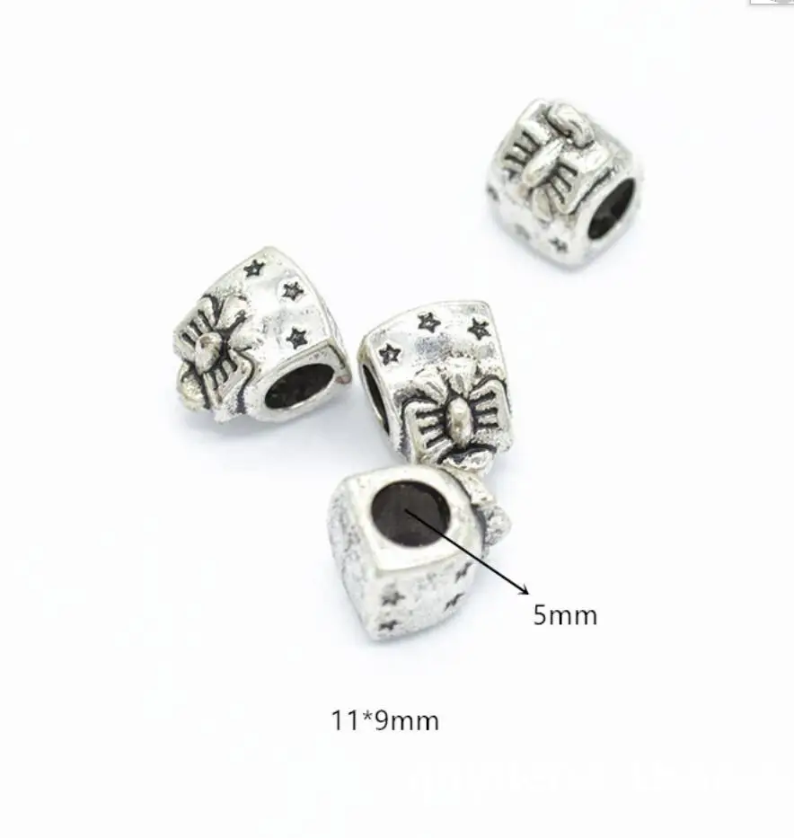 8pcs Tibetan Silver Hole 5mm gift box Carved star Charm Tube Spacer Beads 11*9mm Jewelry Findings F0871