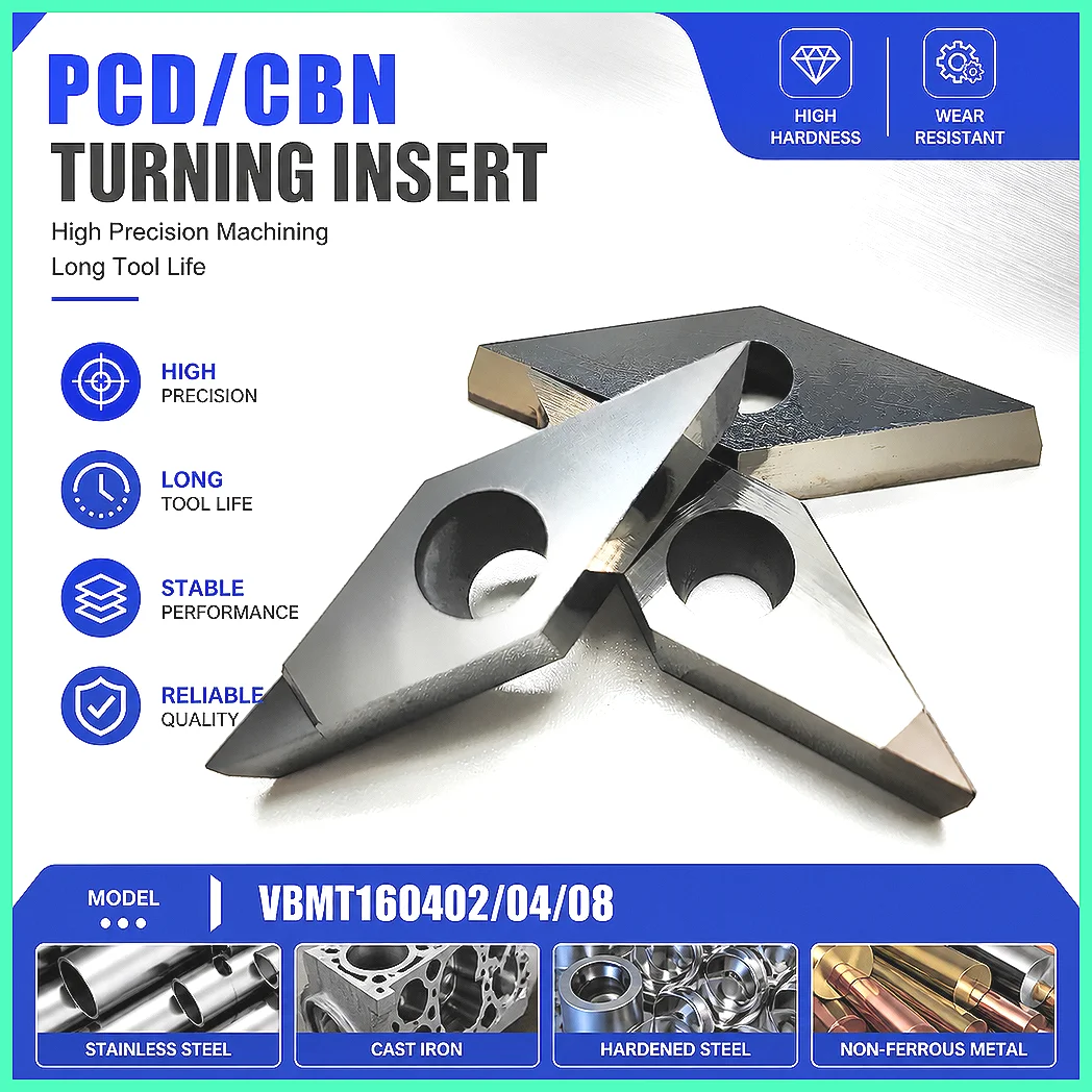 VBMT160402 160404 160408 PCD Turning Insert for Aluminum Copper CNC Lathe Tool CBN Inserts for Hard Steel Cast Iron Machining