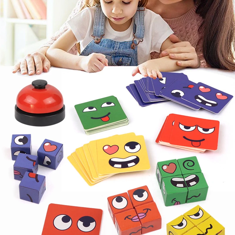 

Cube Face Change Building Blocks Board Game Wood Puzzle Montessori Expression Wooden Blocks Blocos for Children Kids Toys Gift