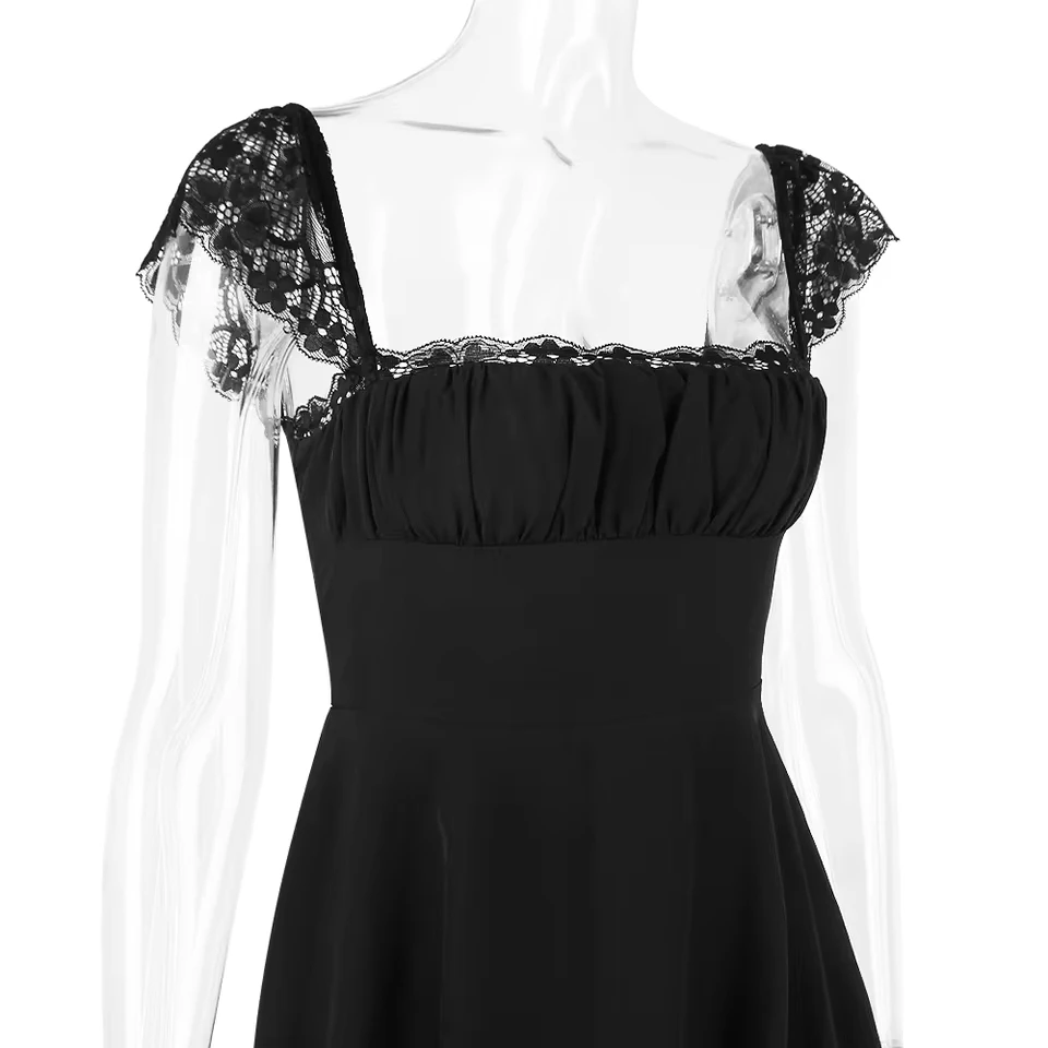 

Sexy Solid Party Dress Women 2025 Summer Club Robe Elegant Lace Crochet Ruched Pleated Backless Mini Short Dresses