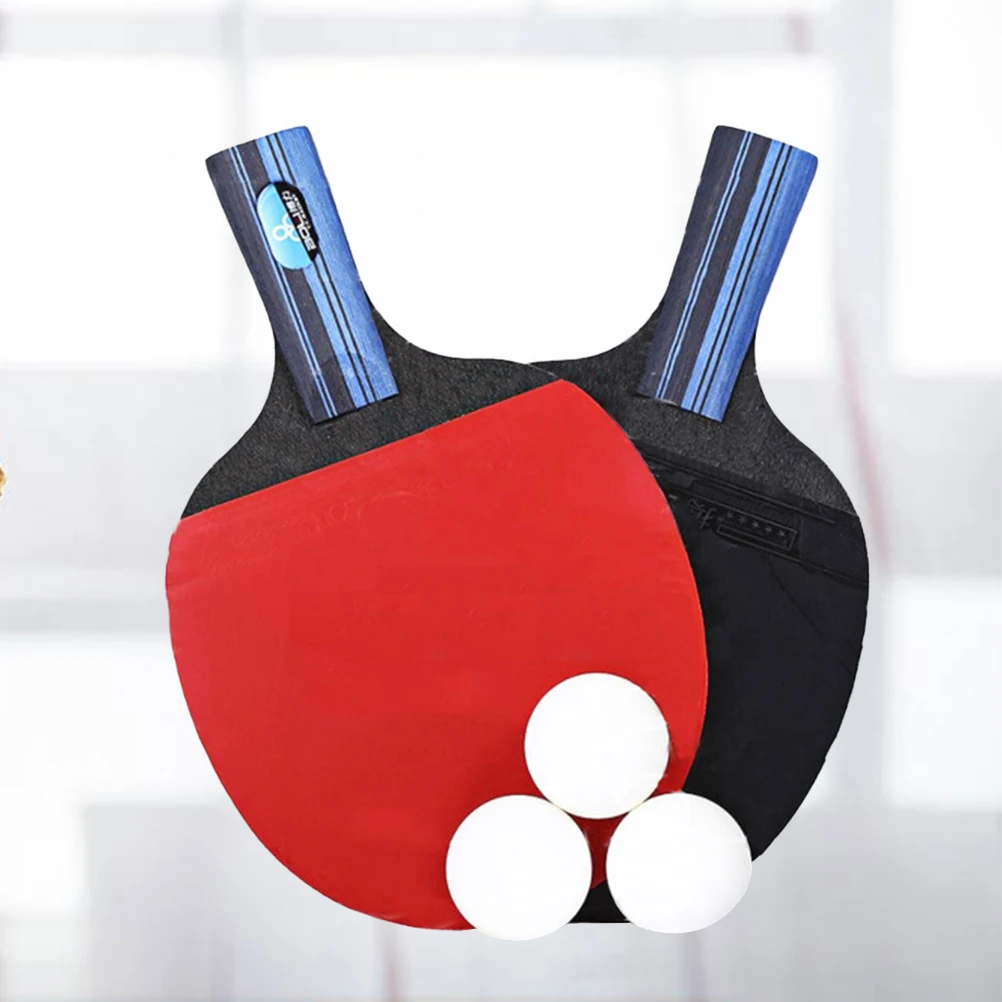 Table Tennis Racket Double Side Reverse Rubber Faced Beginner Training -pong Board Table Tennis Racket Set (Long Handle, Random