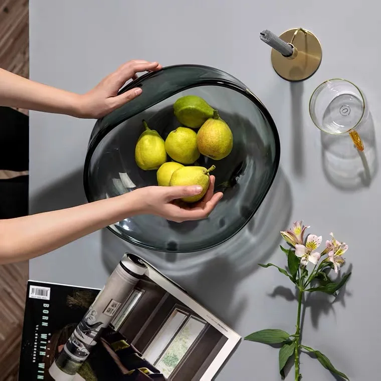 Italian light luxury glass fruit plate sales center decoration living room coffee table ornament hotel clubhouse decoration