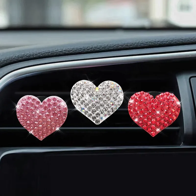 Heart Shaped Car Air Outlet Clip Creative Rhinestone Car Air Conditioning Air Outlet Perfume Decoration Clip Auto Accessories