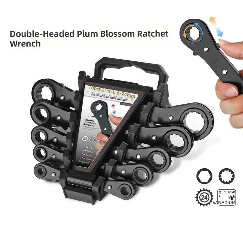 for 5Pc Fast Ratchet Wrench Set Double Head Two Way Dual Purpose Automatic Plum Blossom Gear Handle Auto Repair Tool
