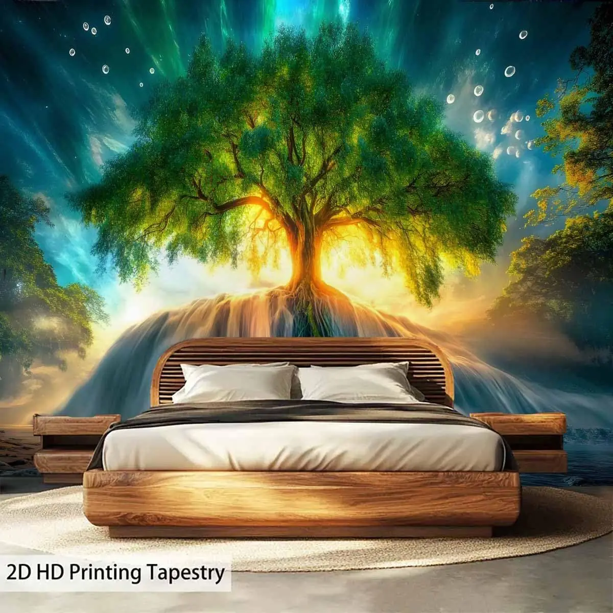 Fantasy Nature Green Tree of life Landscape Tapestry Rainforest River Waterfall Tapestries Wall Hanging For Living Room Bedroom