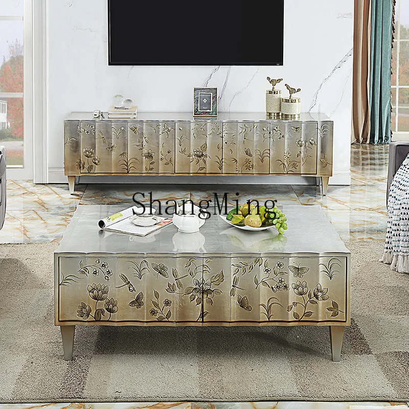 

FG Light Luxury Coffee Table Modern Furniture Painting Carving Multifunctional Storage Villa Living Room Cabinet