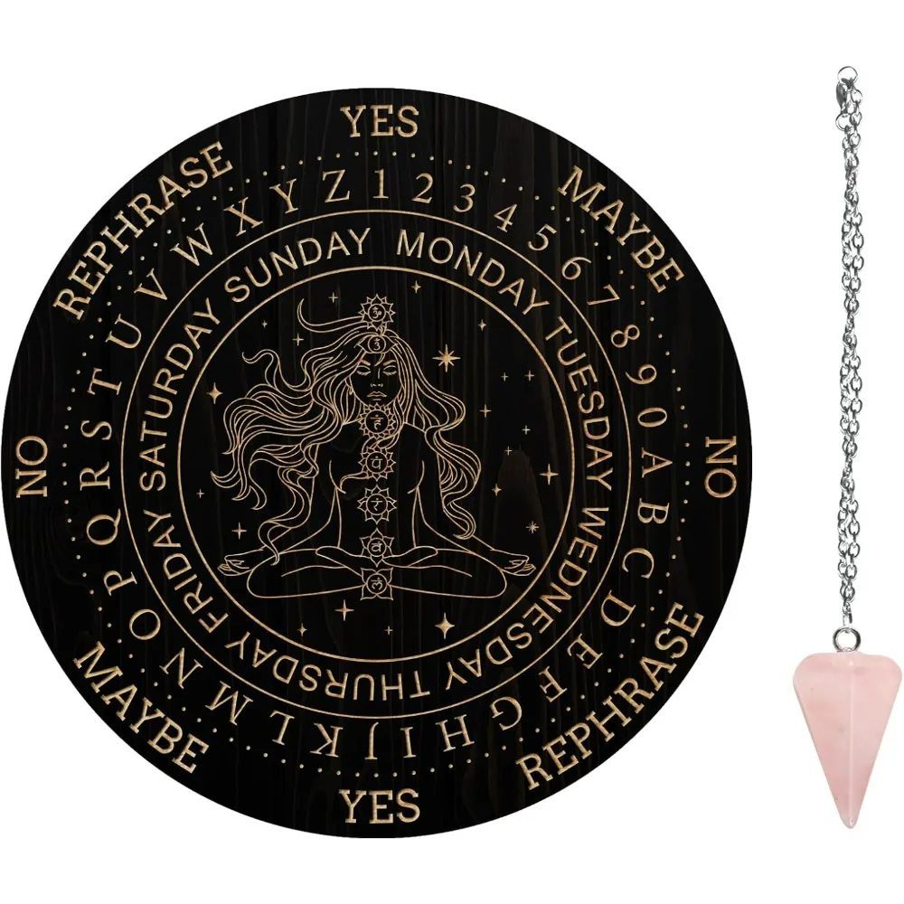 Ensemble de planches à pendule en bois, tableau de Divination, tableau d'affichage métaphysique avec collier à pendule en cristal pour sorcellerie