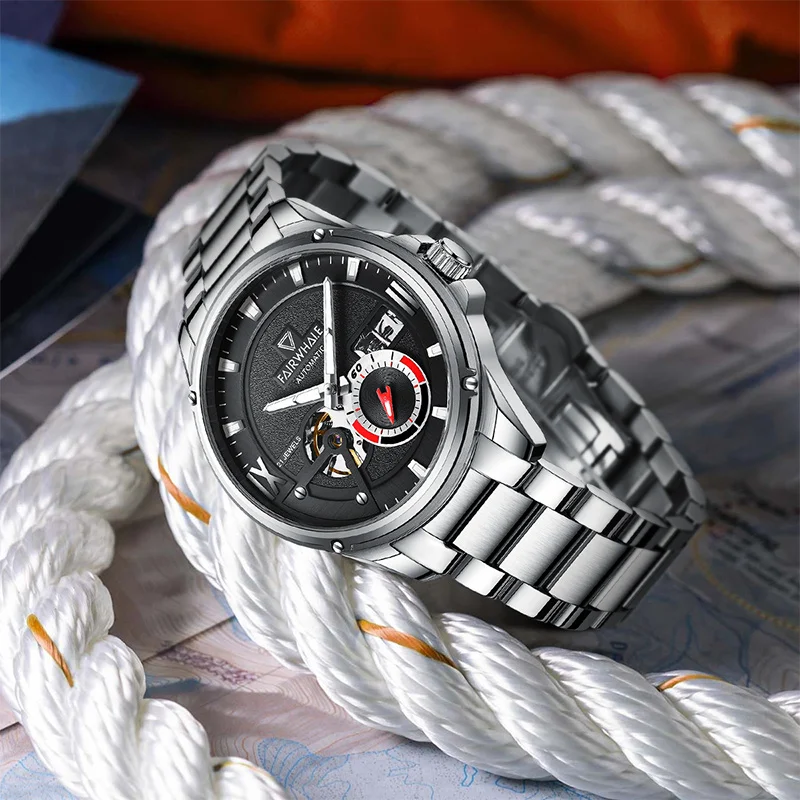 

High Quality Stainless Steel Band Men Automatic Watch Luxury Mechanical Wristwatch Waterproof Luminous Small Second Dial