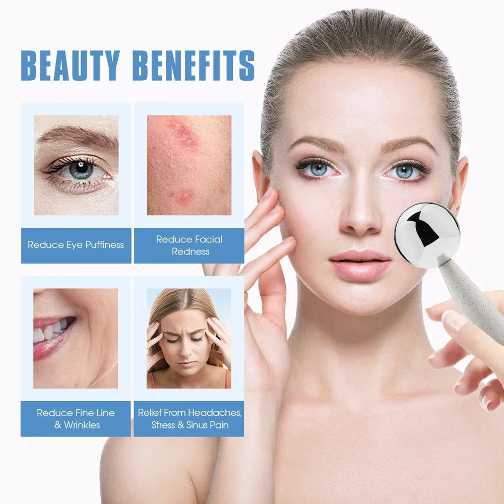 Globos de gelo para tratamentos faciais, globos de gelo de aço inquebráveis rotativos 360, rolo de gelo para rosto e olhos, ferramenta ideal para cuidados com a pele para tratamentos faciais