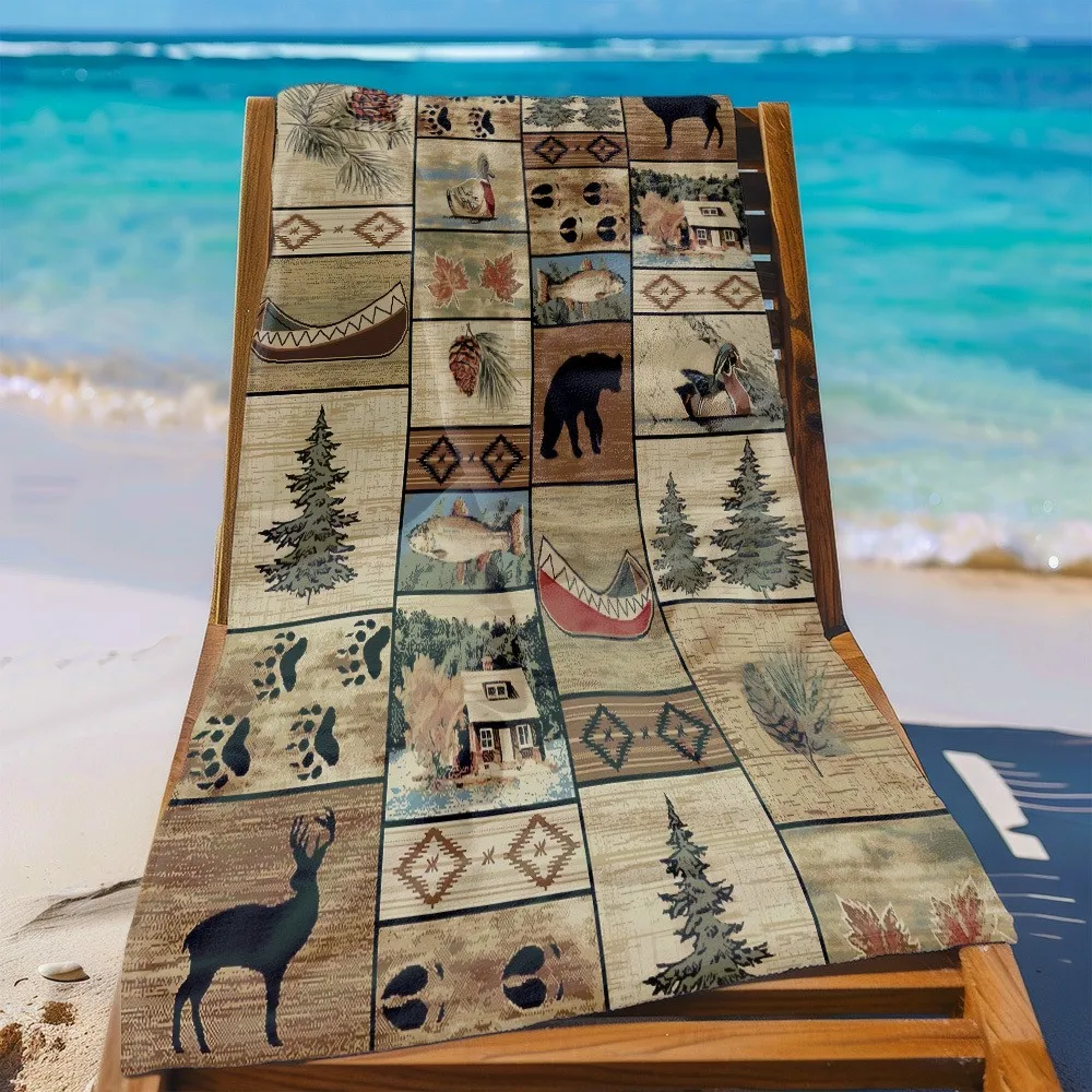 Rustic Wilderness Cabin Beach Towel Patterned Sunscreen And Windproof Suitable For Swimming Pool Camping Travel Blanket