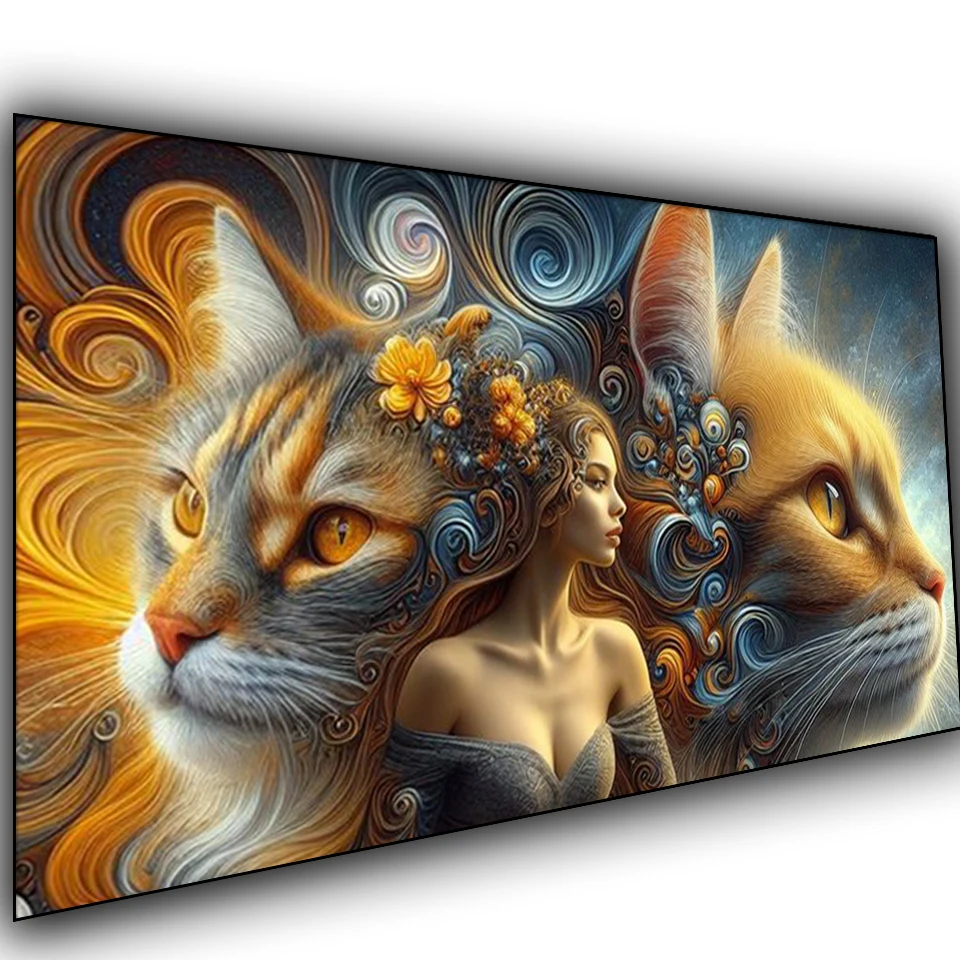 Diy Cats And Sexy Goddess Diamond Painting New 2025 Mystical Fantasy Woman Full Mosaic Diamond Embroidery Home Decor Gift