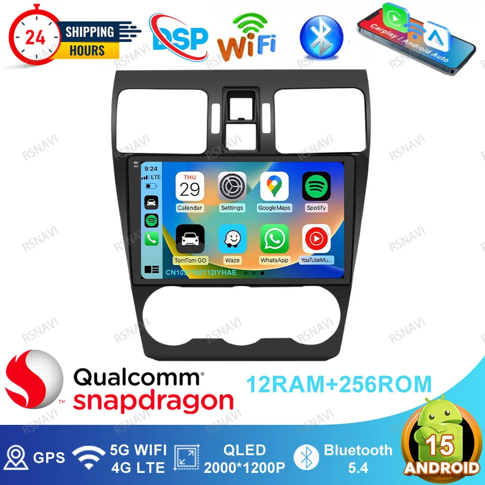

Автомобильное радио Android 15 для Subaru Forester 4 SJ XV WRX 2015-2018 навигация 4G LTE QLED Qualcomm 5G WIFI беспроводной Carplay Auto GPS