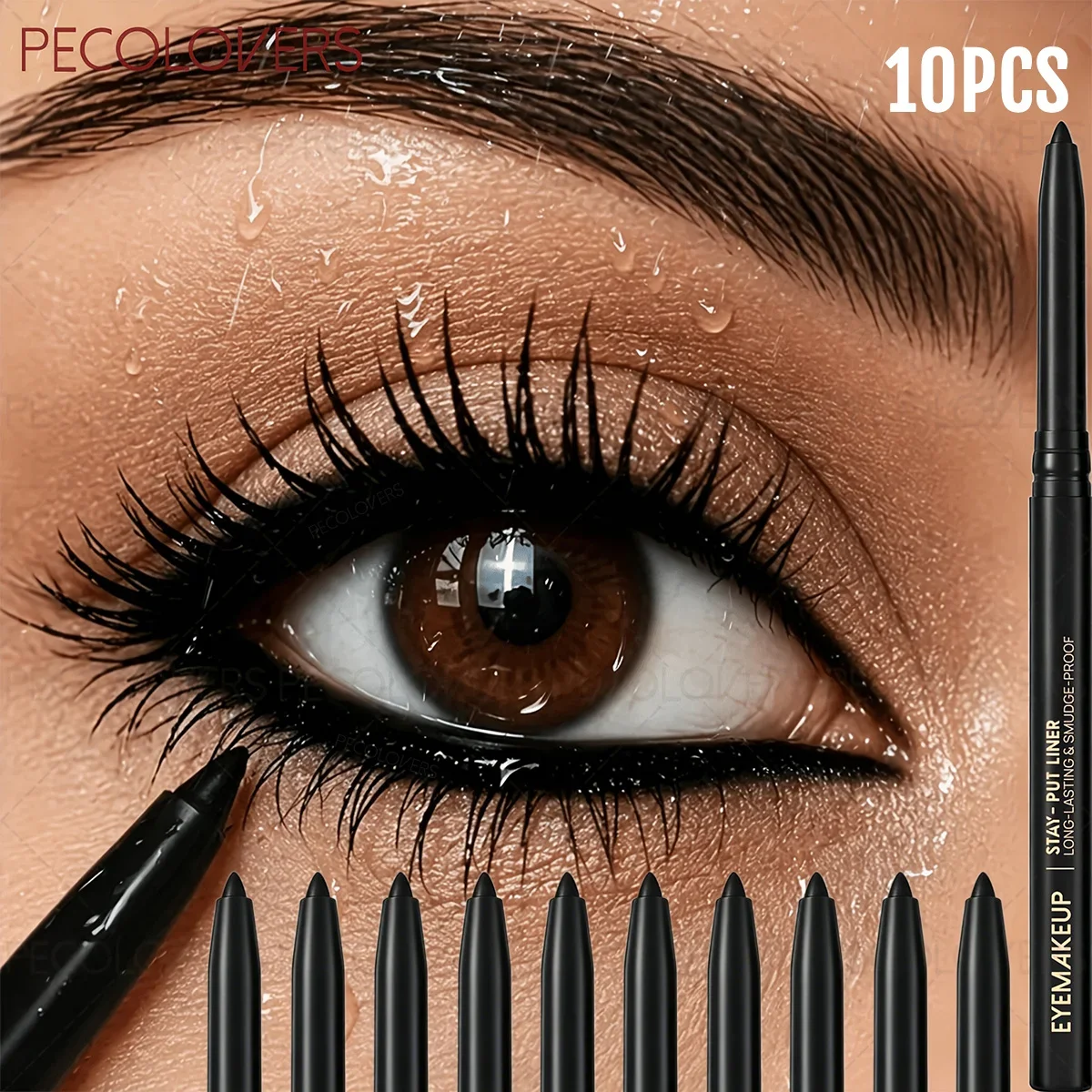 [LIMIT 1 PER CUSTOMER] 10PCS Waterproof Gel Eyeliner Pencil Set (Intense Jet Black) – Ultra-Smooth Cream Eye Liner Pen, Smudge-Proof, Sweat-Resistant 24H Long-Wearing Eye Makeup Kit for Beginners