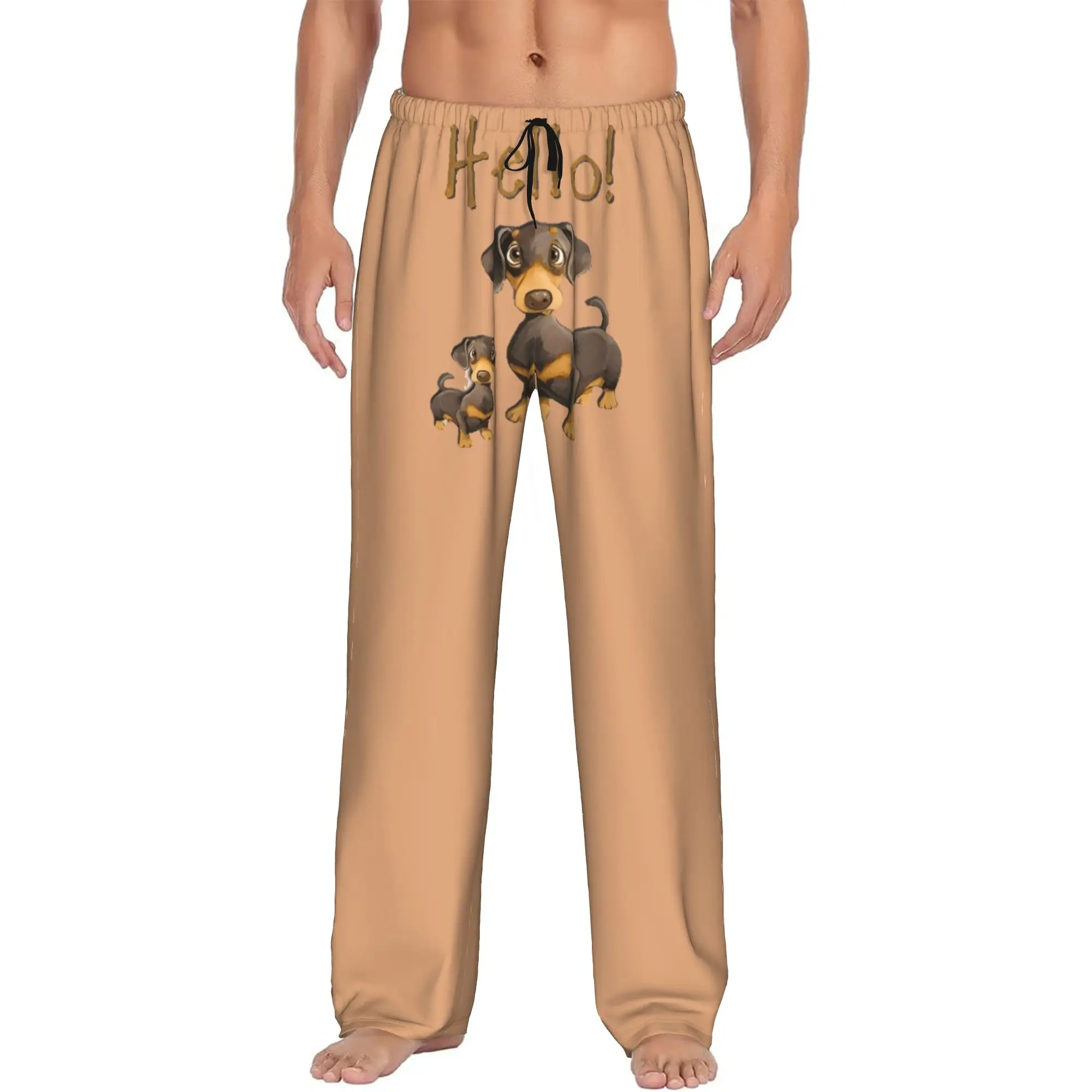 Custom Men Funny Dachshund Cartoon Pajama Pants Printed  Sleep Sleepwear Bottoms with Pockets