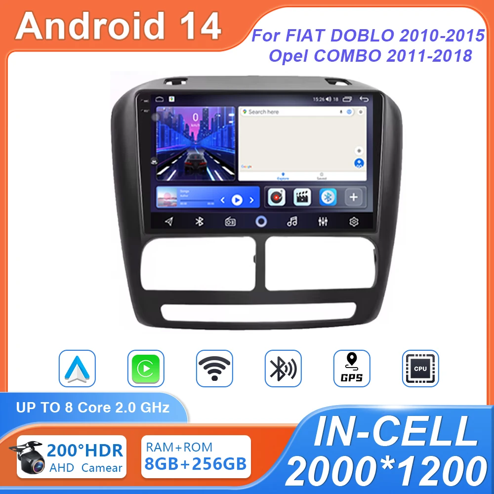 Car Radio Android 14 For FIAT DOBLO 2010-2015 Opel COMBO 2011-2018 GPS Navigation 5G Auto Stereo Wifi Multimedia Player No 2din