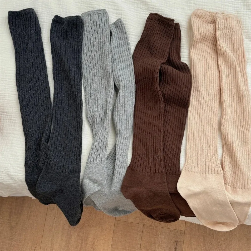 

Повседневные хлопковые женские чулки, осенне-зимние мягкие гольфы, теплые однотонные чулки до бедра, длинные носки